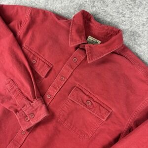 LL Bean Chamois Cloth Shirt Red Heavy Flannel Shacket Mens Size XL Tall
